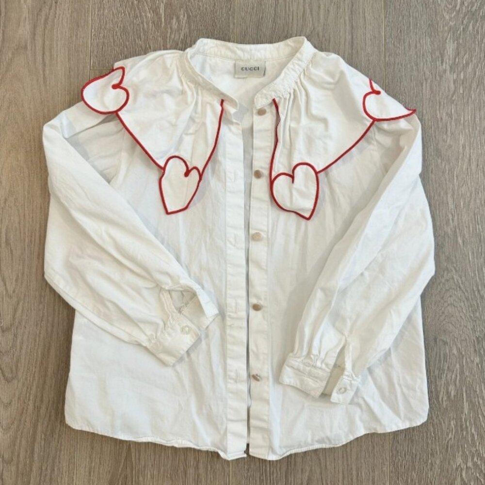 Gucci Pre-owned Girls (8) heart collared white button up shirt
